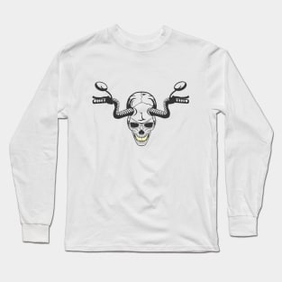 Skull with horns like a motorcycle handlebar. Long Sleeve T-Shirt